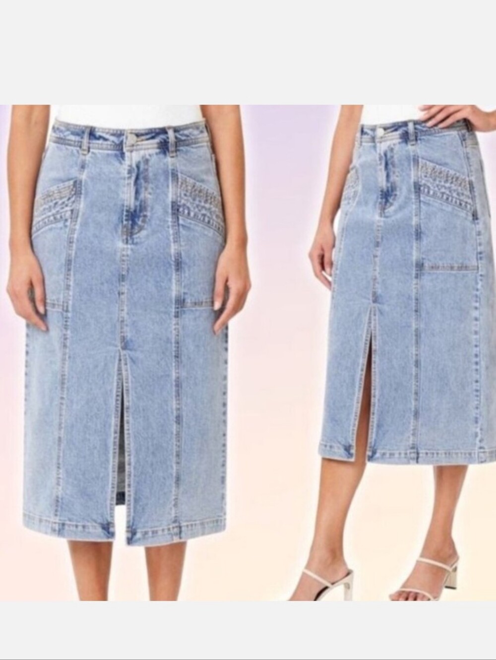 HABITUAL Midi Jeans Skirt Women Size 27 Front Pockets Front Slit